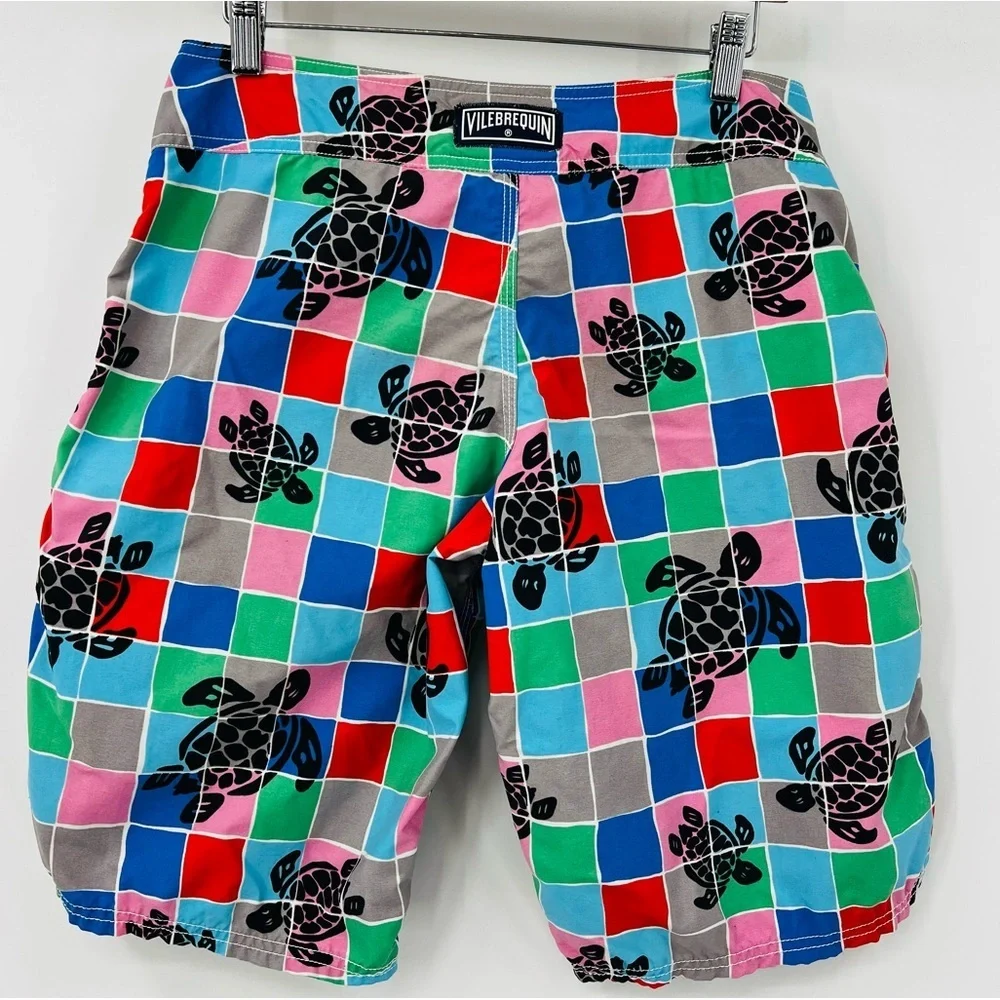 Vilebrequin Mens Swim Trunks Blue Green Sea Turtle‎ Shorts W/Drawstring Size Sm